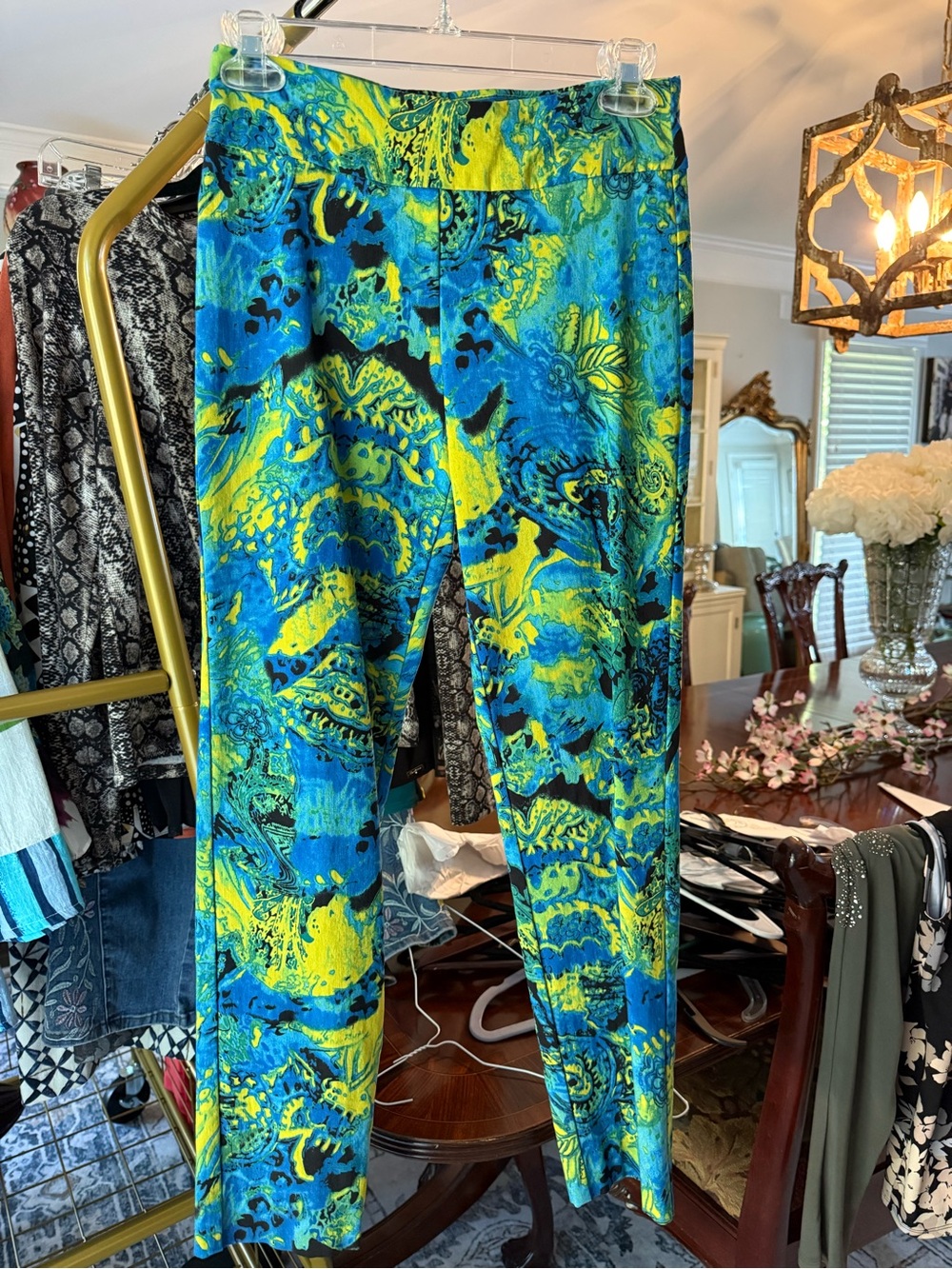 Krazy Larry Women's Blue & Yellow Printed Leggings